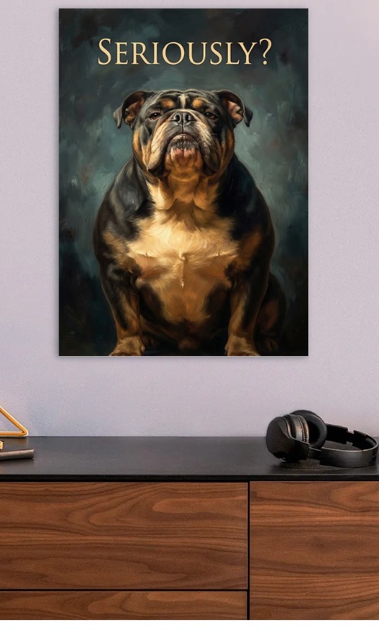 Seriously Bulldog Painting — metal poster wall art by Lineer