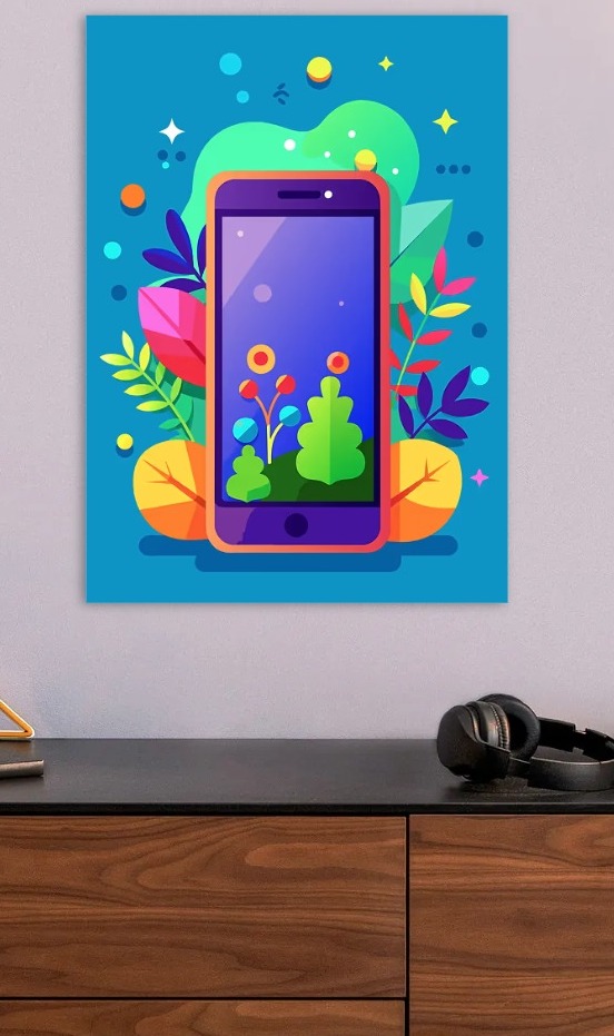 Smartphone with Floral Digital Art — metal poster wall art by Lineer