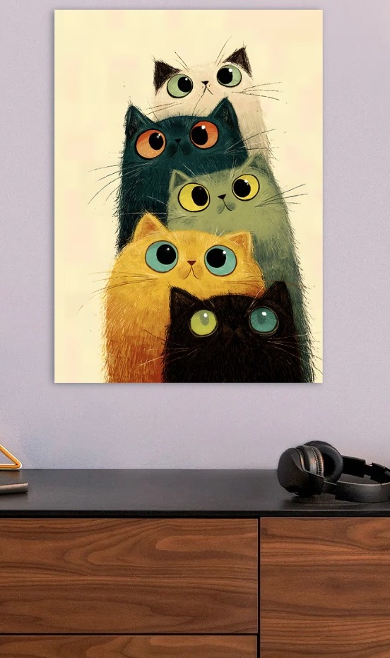 Stack of Colorful Cartoon Cats — metal poster wall art by Lineer