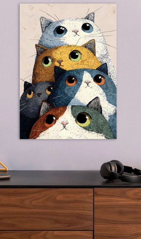 Stack of Colorful Cats Illustration — metal poster wall art by Lineer