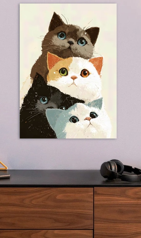 Stack of Four Cute Cats — metal poster wall art by Lineer