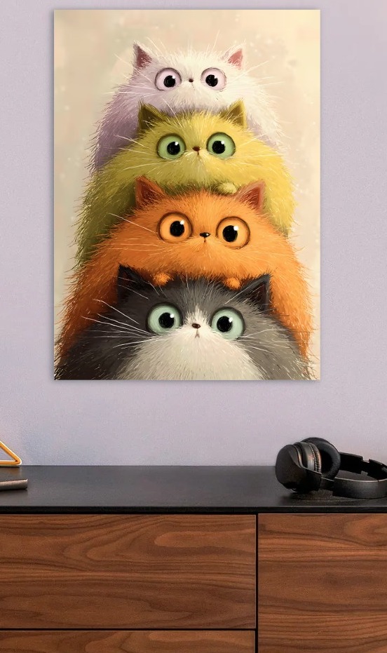 Stacked Fluffy Cats Digital Art — metal poster wall art by Lineer