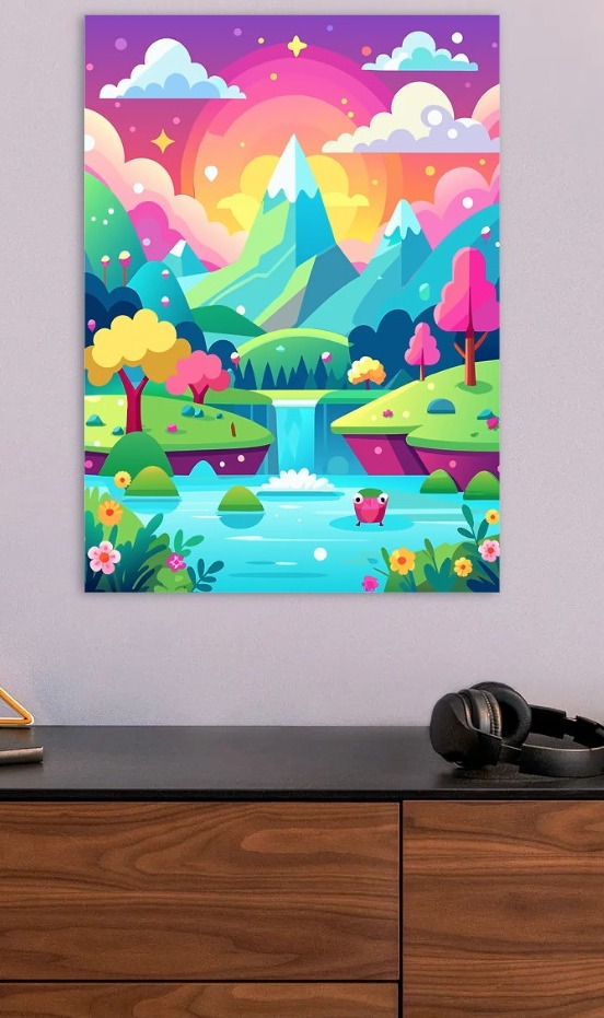 Whimsical Pixel Art Landscape with Creat — metal poster wall art by Lineer