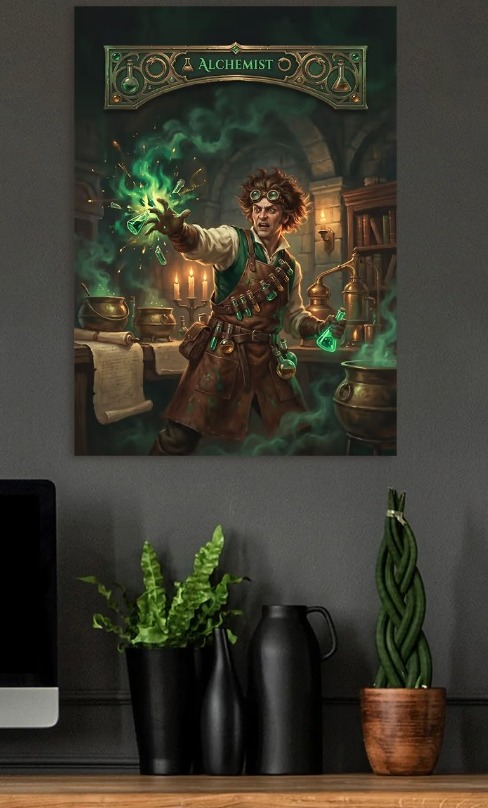Alchemist in a Laboratory — metal poster wall art by Lineer