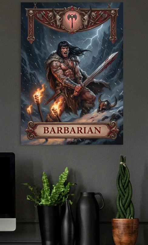 Barbarian Warrior in a Storm — metal poster wall art by Lineer