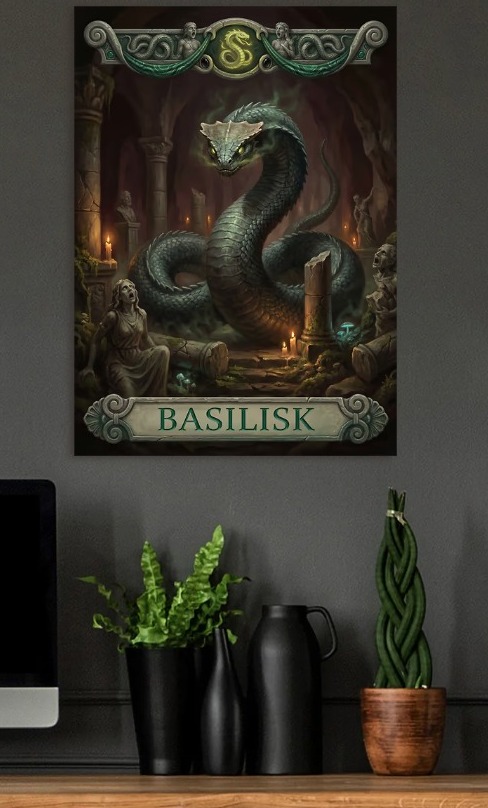 Basilisk in Ancient Ruins — metal poster wall art by Lineer