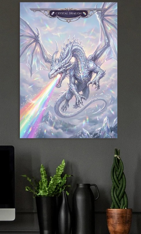 Crystal Dragon Breathing Rainbow — metal poster wall art by Lineer