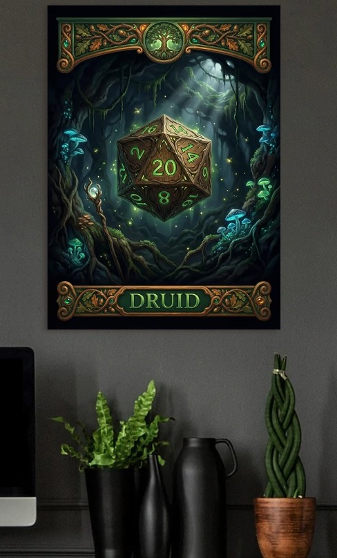 Druid D20 Dice in Enchanted Forest — metal poster wall art by Lineer