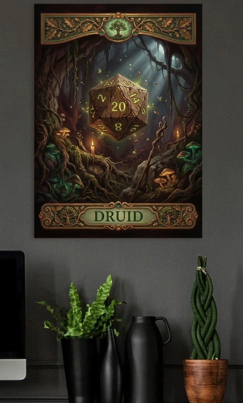 Druid D20 Dice in Enchanted Forest 2 — metal poster wall art by Lineer