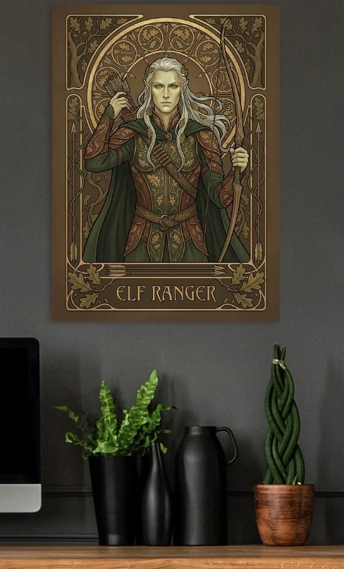 Elf Ranger with Bow and Arrows — metal poster wall art by Lineer