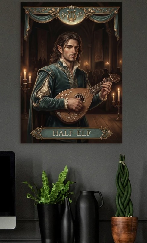 Half-Elf Bard with Lute — metal poster wall art by Lineer