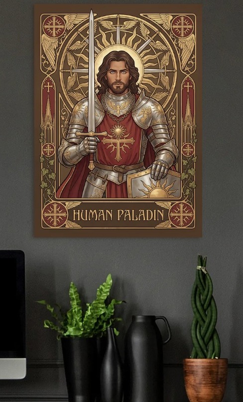 Human Paladin with Sword and Shield — metal poster wall art by Lineer