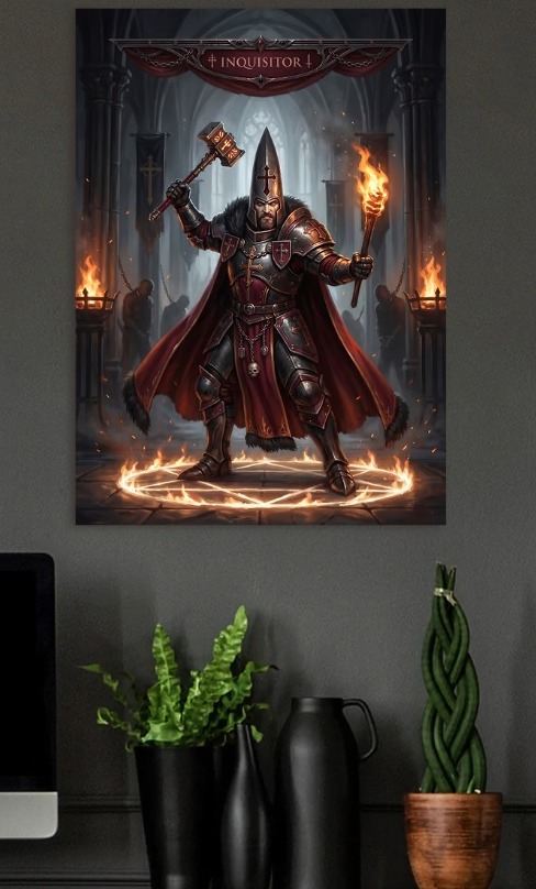 Inquisitor with Hammer and Torch — metal poster wall art by Lineer