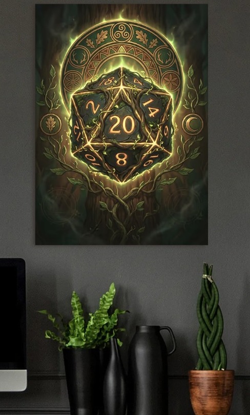 Nature-themed D20 Dice — metal poster wall art by Lineer
