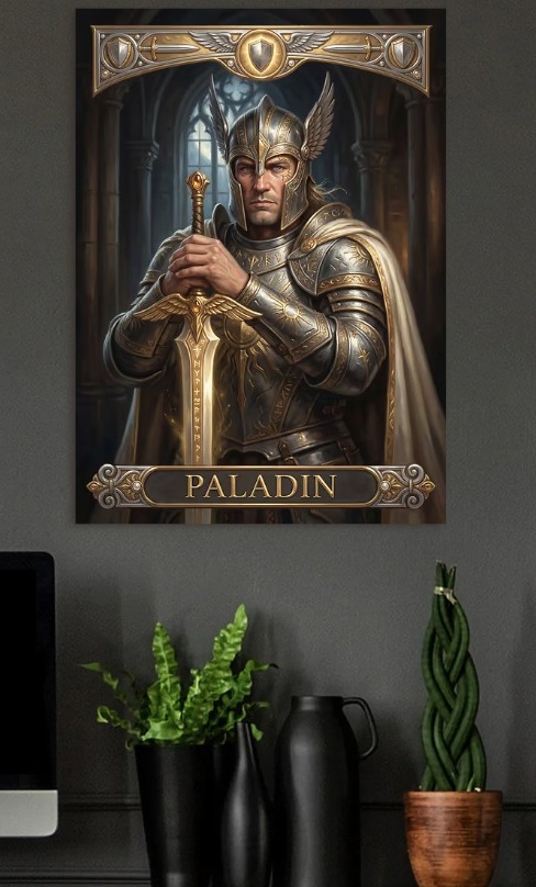 Paladin Knight with Sword — metal poster wall art by Lineer