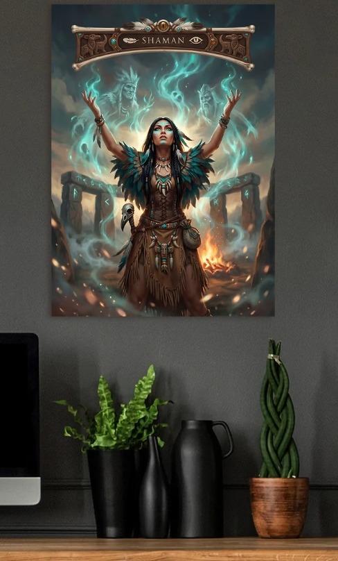 Shaman Performing Ritual — metal poster wall art by Lineer