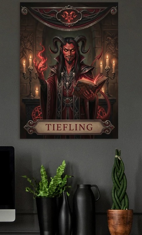 Tiefling Sorcerer with Magic Book — metal poster wall art by Lineer
