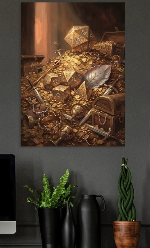 Treasure Hoard with Dice and Jewels — metal poster wall art by Lineer