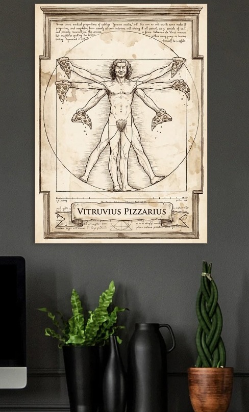 Vitruvian Pizzarius — metal poster wall art by Lineer