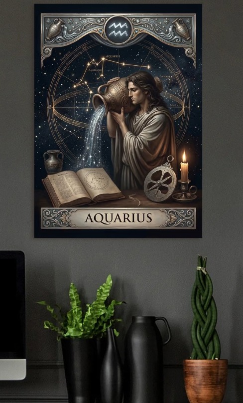 Aquarius Zodiac Astrology Art — metal poster wall art by Lineer