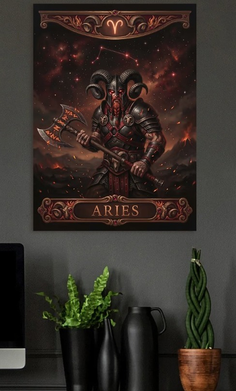 Aries Zodiac Warrior — metal poster wall art by Lineer