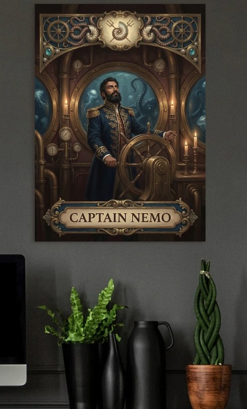 Captain Nemo at the Helm — metal poster wall art by Lineer