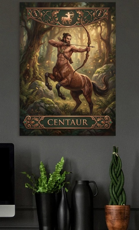 Centaur Archer in Forest — metal poster wall art by Lineer