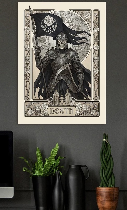 Grim Reaper with Rose Flag — metal poster wall art by Lineer