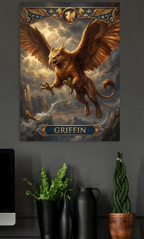 Majestic Griffin in Flight — metal poster wall art by Lineer