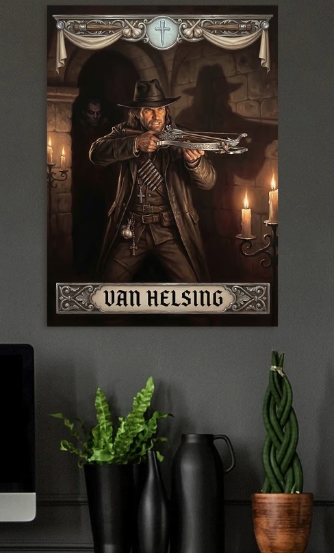 Van Helsing hunting a vampire — metal poster wall art by Lineer