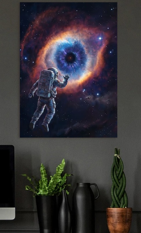 Astronaut Reaching Towards Nebula — metal poster wall art by Lineer