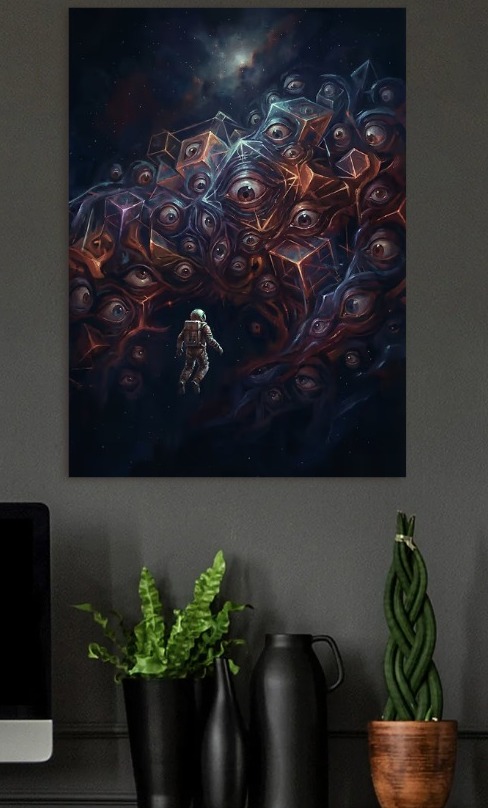 Astronaut Encounters Cosmic Entity — metal poster wall art by Lineer