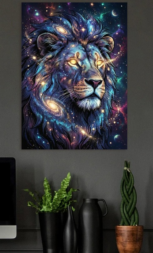 Cosmic Lion Galaxy Art — metal poster wall art by Lineer