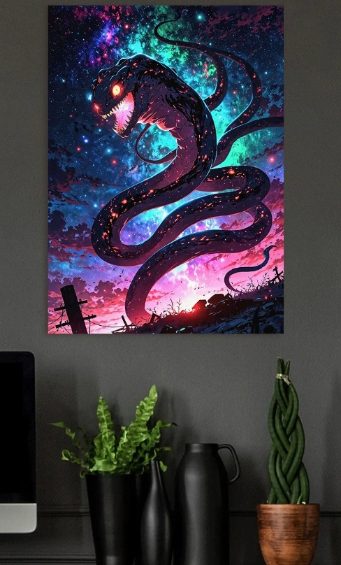 Cosmic Snake Monster — metal poster wall art by Lineer