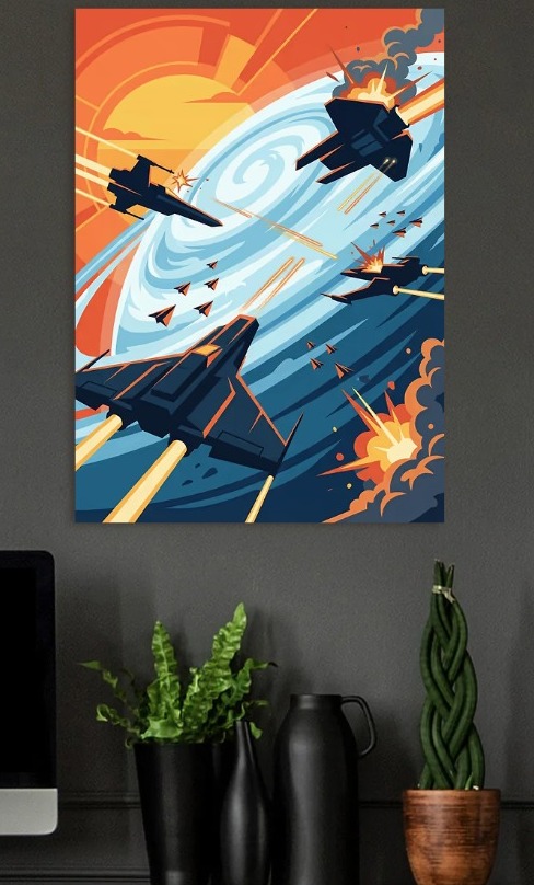 Space Battle with Fighter Jets — metal poster wall art by Lineer