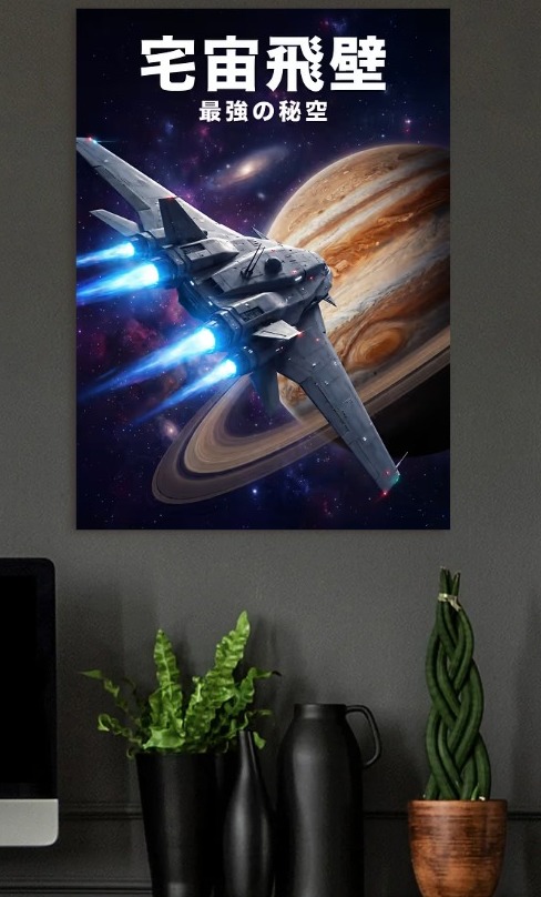 Spaceship Flying Past Jupiter — metal poster wall art by Lineer