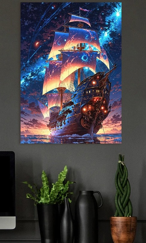 Starbound Galleon Voyage Beyond the Sky — metal poster wall art by Lineer