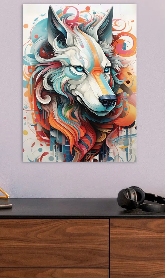 Colorful Abstract Wolf Portrait — metal poster wall art by Lineer