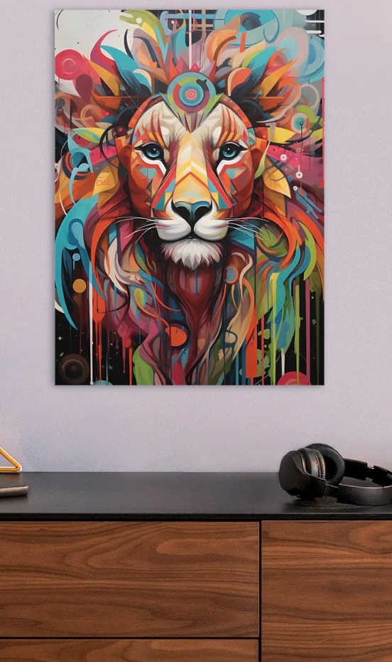 Colorful Lion Abstract Art — metal poster wall art by Lineer