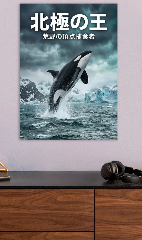 Orca Leaping in Arctic Waters — metal poster wall art by Lineer