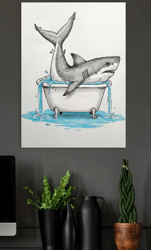 Shark in a Bathtub — metal poster wall art by Lineer