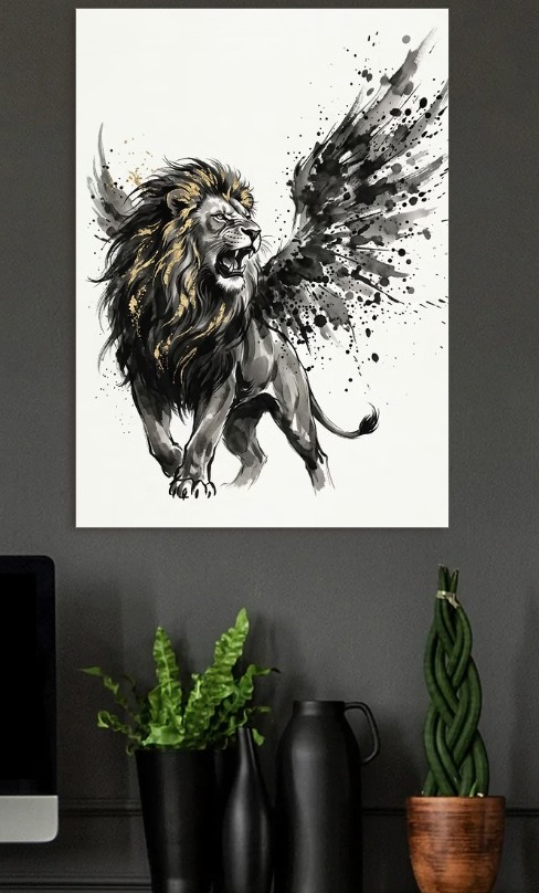 Winged Lion with Gold Accents — metal poster wall art by Lineer